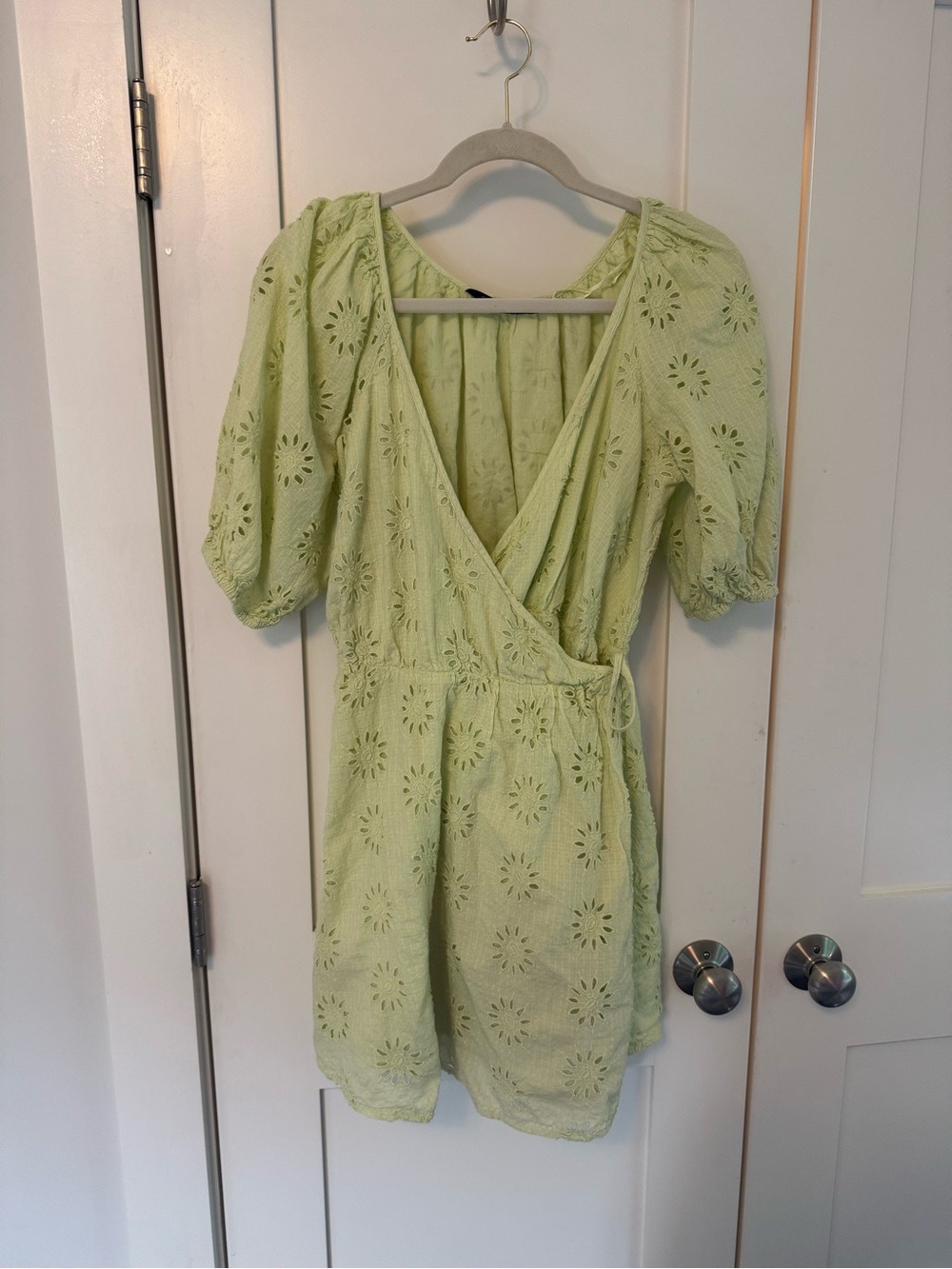 Zara Pastel Green Eyelet Wrap Dress